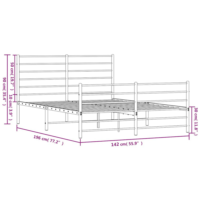 Metal Bed Frame without Mattress with Footboard White 135x190 cm