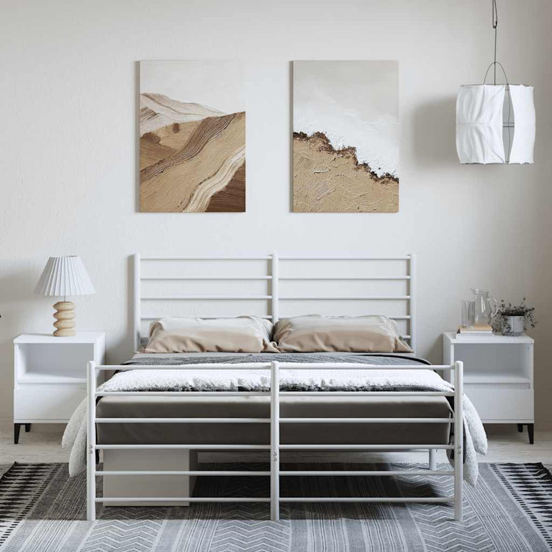 Metal Bed Frame without Mattress with Footboard White 150x200 cm