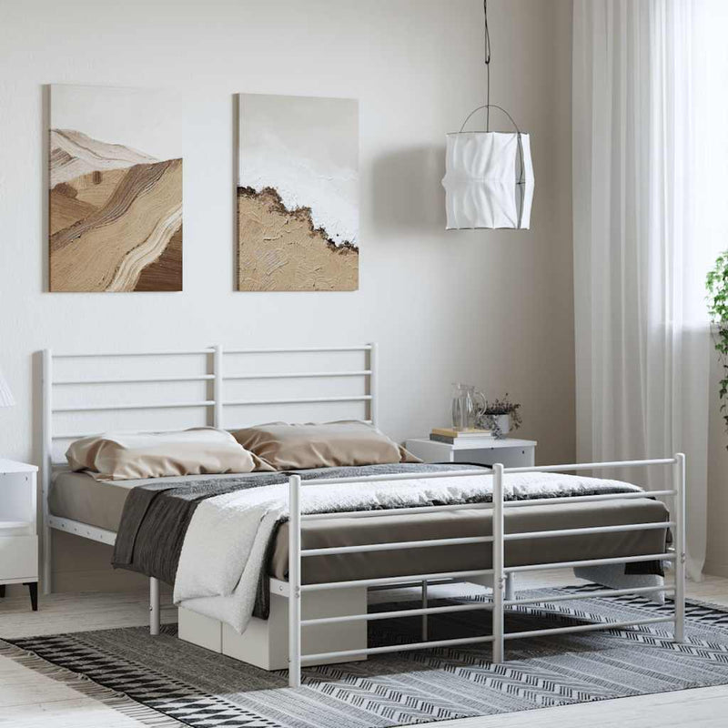 Metal Bed Frame without Mattress with Footboard White 150x200 cm