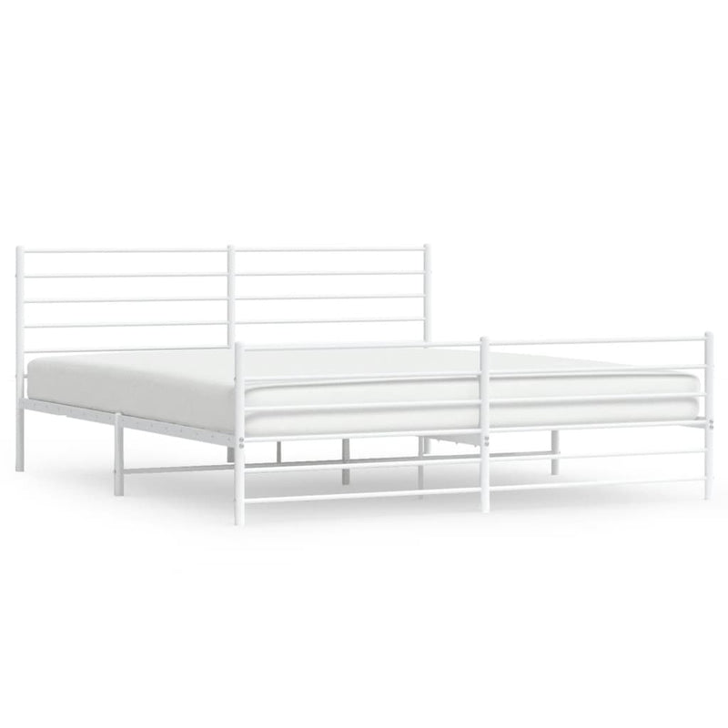 Metal Bed Frame without Mattress with Footboard White 183x203 cm King