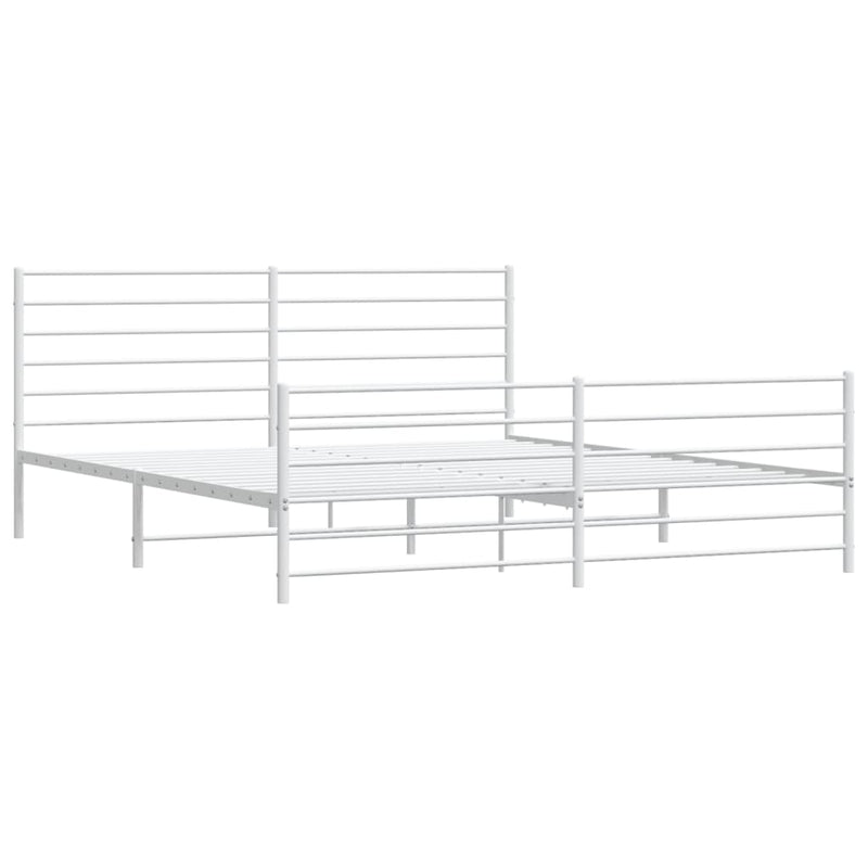 Metal Bed Frame without Mattress with Footboard White 183x203 cm King