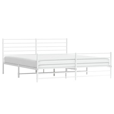 Metal Bed Frame without Mattress with Footboard White 183x203 cm King