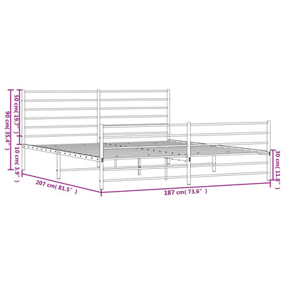 Metal Bed Frame without Mattress with Footboard White 183x203 cm King