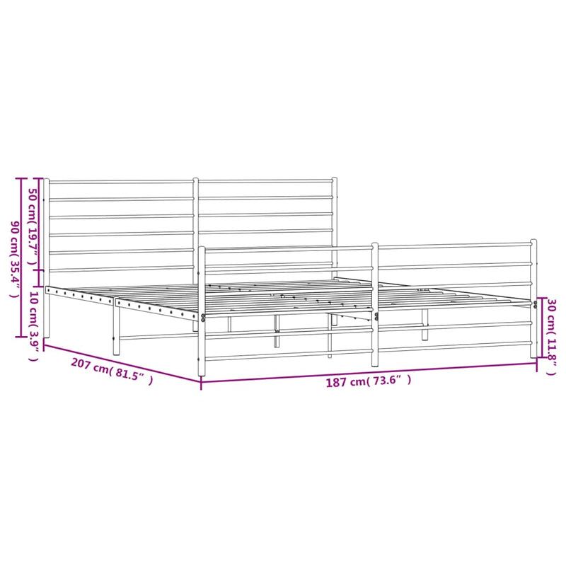 Metal Bed Frame without Mattress with Footboard White 183x203 cm King