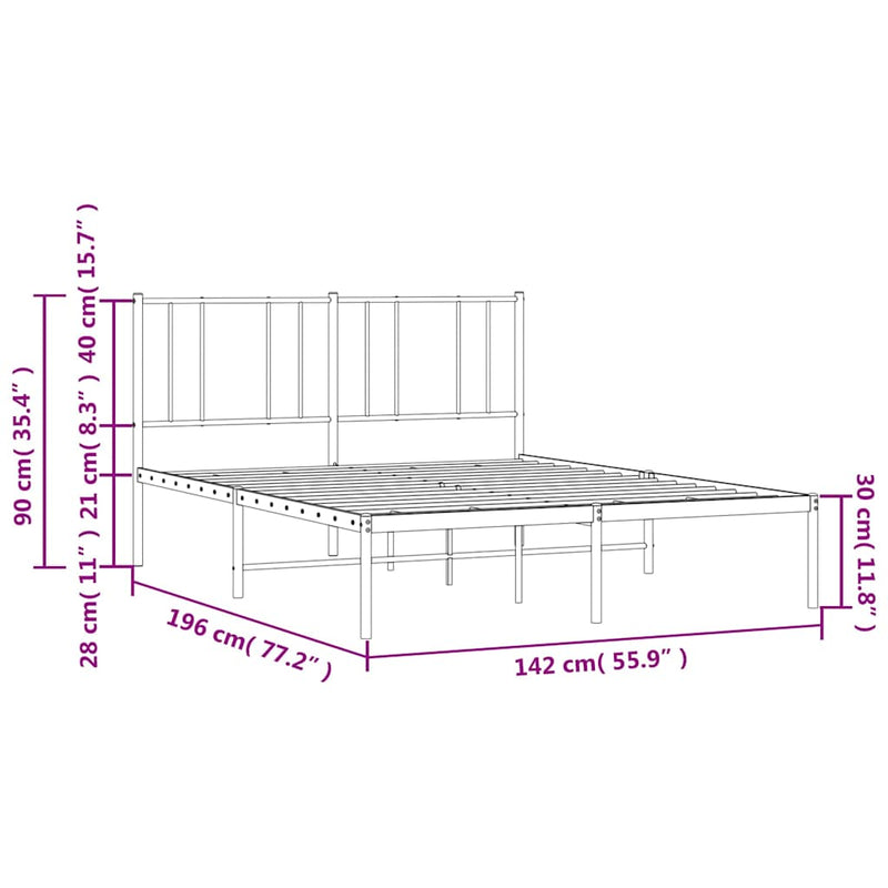 Metal Bed Frame without Mattress with Headboard Black 135x190 cm