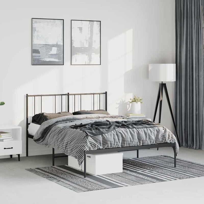 Metal Bed Frame without Mattress with Headboard Black 135x190 cm