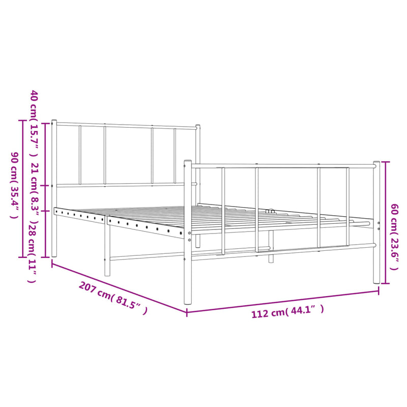 Metal Bed Frame without Mattress with Footboard Black 107x203 cm King Single