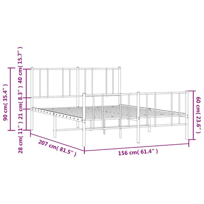 Metal Bed Frame without Mattress with Footboard Black 150x200 cm