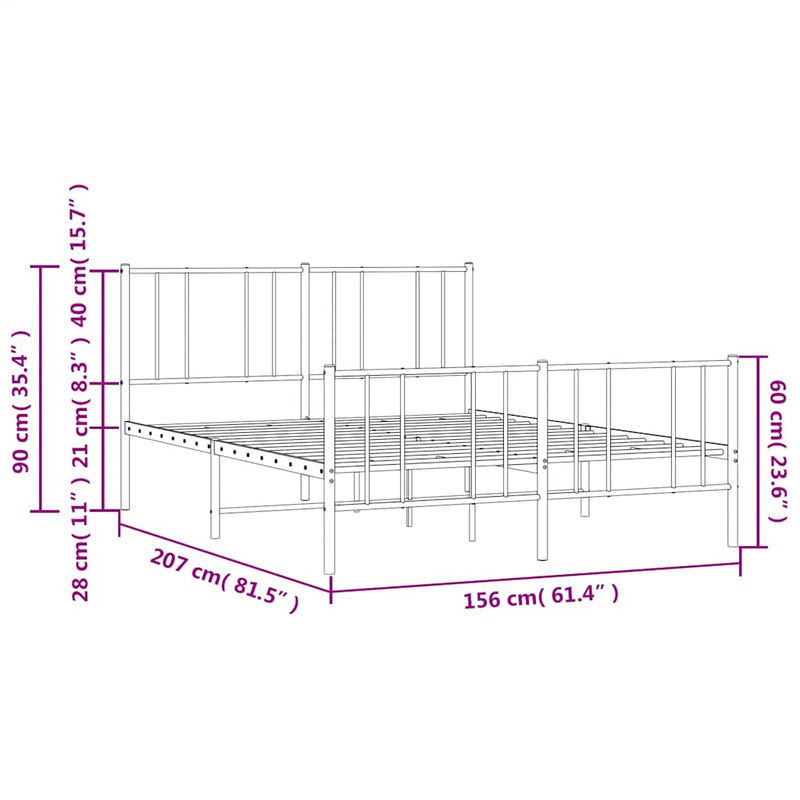 Metal Bed Frame without Mattress with Footboard Black 150x200 cm