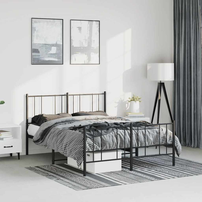 Metal Bed Frame without Mattress with Footboard Black 150x200 cm