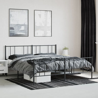 Metal Bed Frame without Mattress with Footboard Black 183x203 cm King