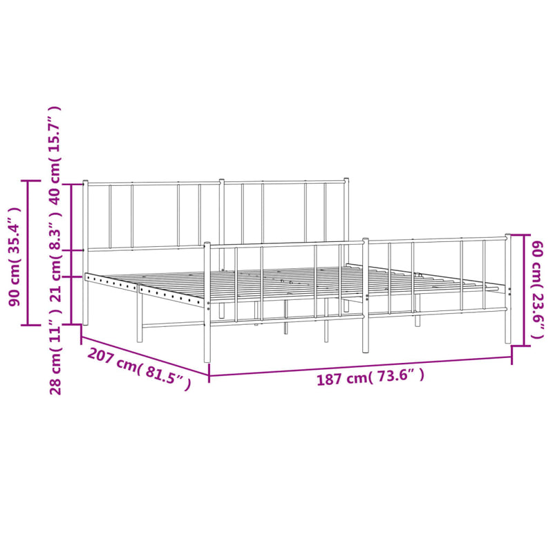 Metal Bed Frame without Mattress with Footboard Black 183x203 cm King