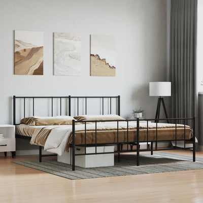 Metal Bed Frame without Mattress with Footboard Black 183x203 cm King