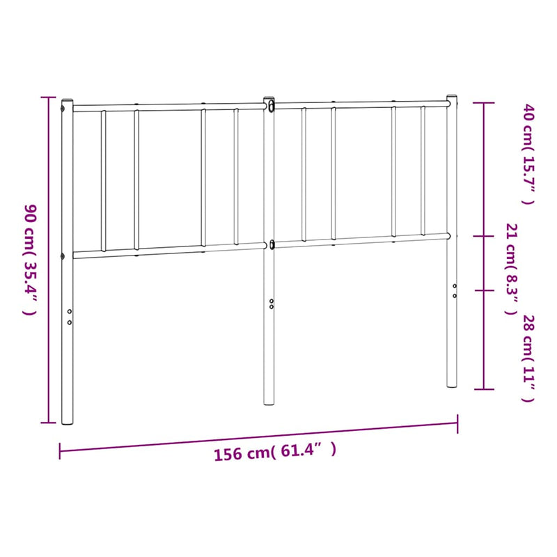 Metal Headboard Black 152 cm Queen