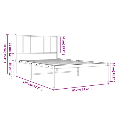 Metal Bed Frame without Mattress with Headboard White 90x190 cm