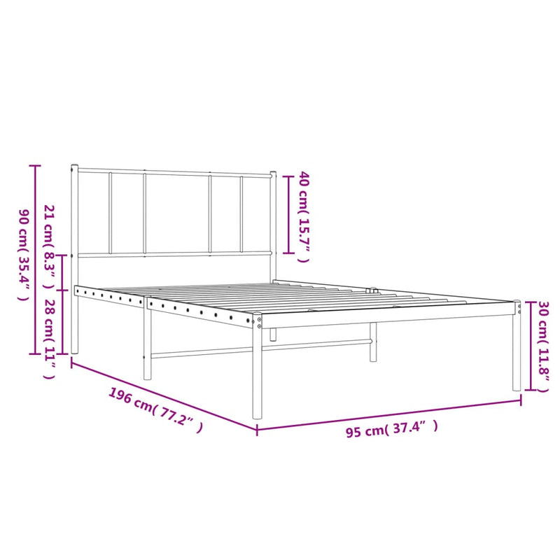 Metal Bed Frame without Mattress with Headboard White 90x190 cm