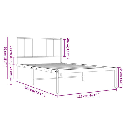 Metal Bed Frame without Mattress with Headboard White 107x203 cm King Single