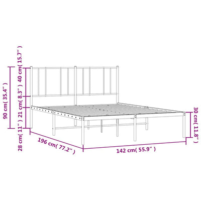 Metal Bed Frame without Mattress with Headboard White 135x190 cm