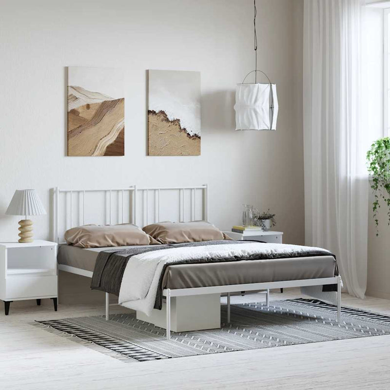 Metal Bed Frame without Mattress with Headboard White 135x190 cm