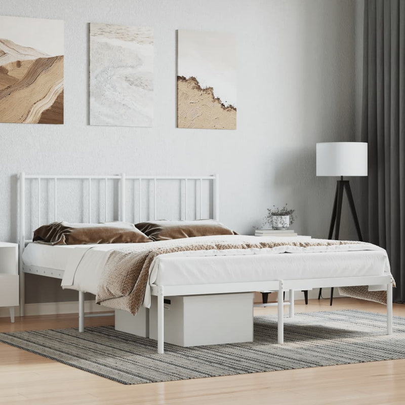 Metal Bed Frame without Mattress with Headboard White 150x200 cm