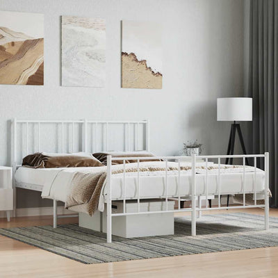 Metal Bed Frame without Mattress with Footboard White 135x190 cm