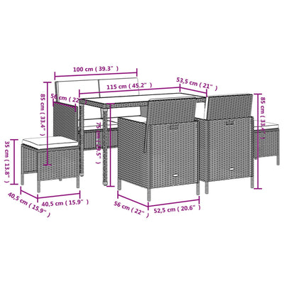 6 Piece Garden Dining Set with Cushions Grey Poly Rattan