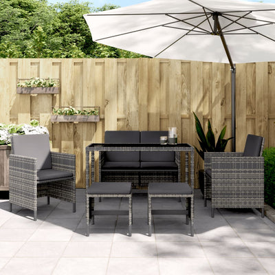 6 Piece Garden Dining Set with Cushions Grey Poly Rattan