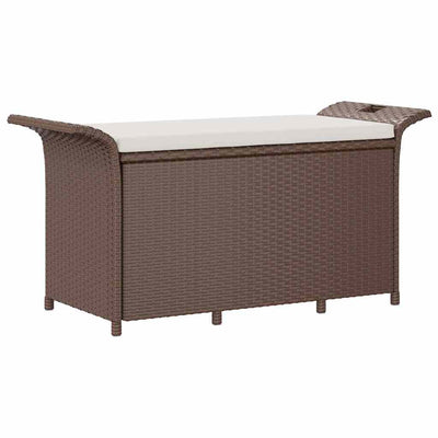 Garden Bench with Cushion Brown 116x46x57 cm Poly Rattan