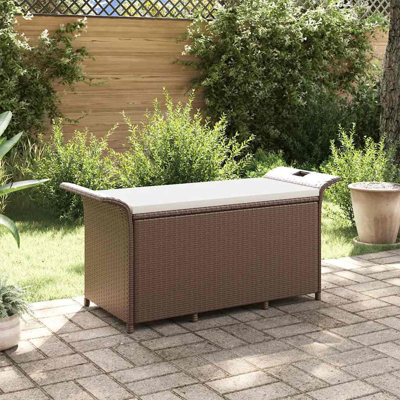 Garden Bench with Cushion Brown 116x46x57 cm Poly Rattan