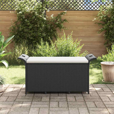 Garden Bench with Cushion Black 116x46x57 cm Poly Rattan