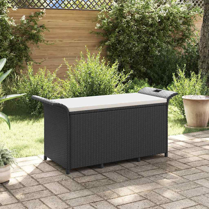 Garden Bench with Cushion Black 116x46x57 cm Poly Rattan