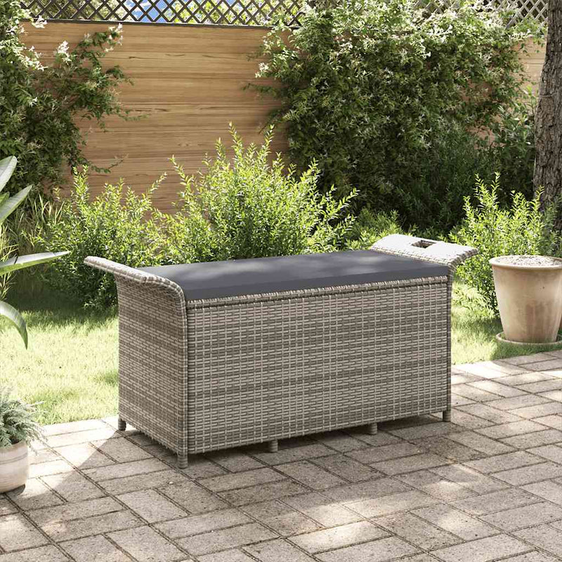 Garden Bench with Cushion Grey 116x46x57 cm Poly Rattan