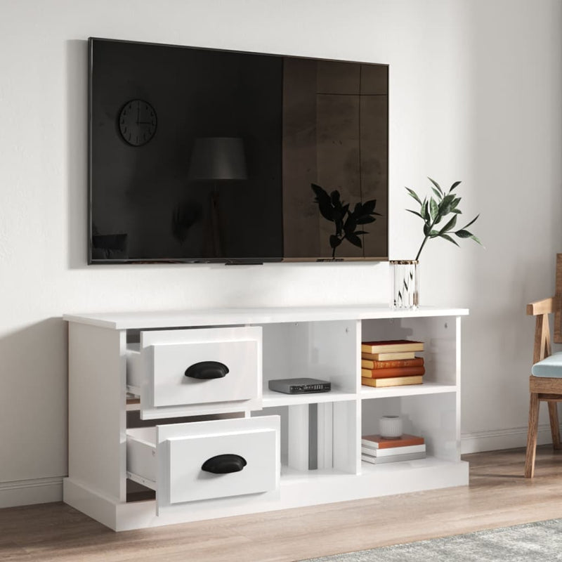 TV Cabinet High Gloss White 102x35.5x47.5 cm Engineered Wood