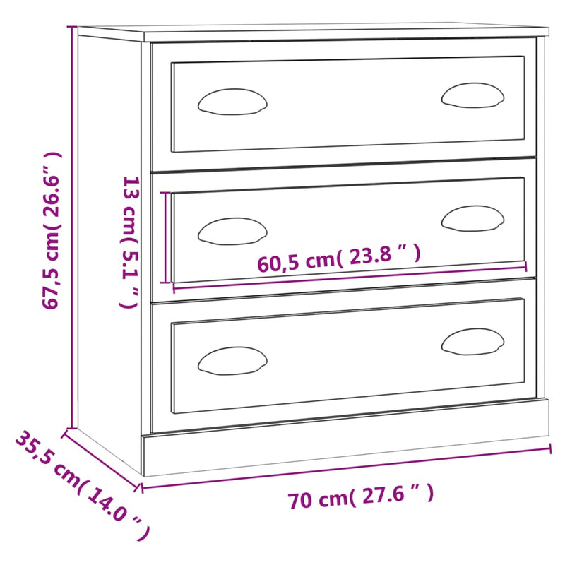 Sideboard High Gloss White 70x35.5x67.5 cm Engineered Wood