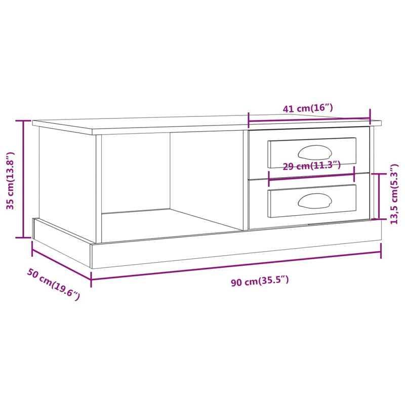 Coffee Table White 90x50x35 cm Engineered Wood