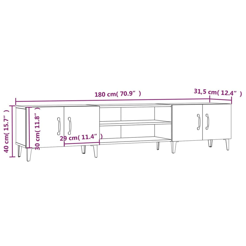 TV Cabinet White 180x31.5x40 cm Engineered Wood