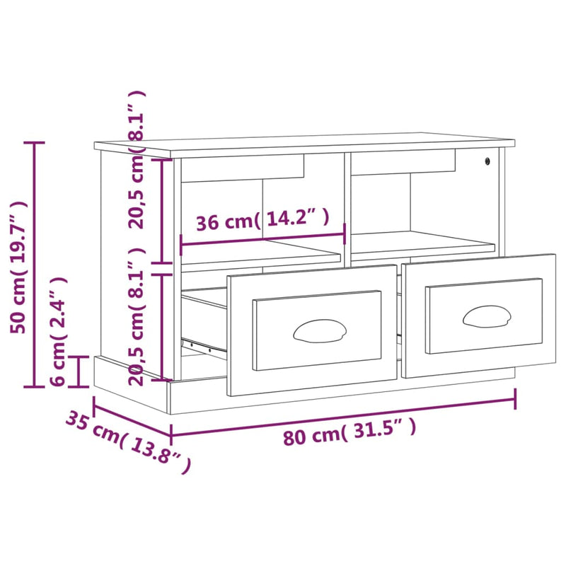 TV Cabinet High Gloss White 80x35x50 cm Engineered Wood