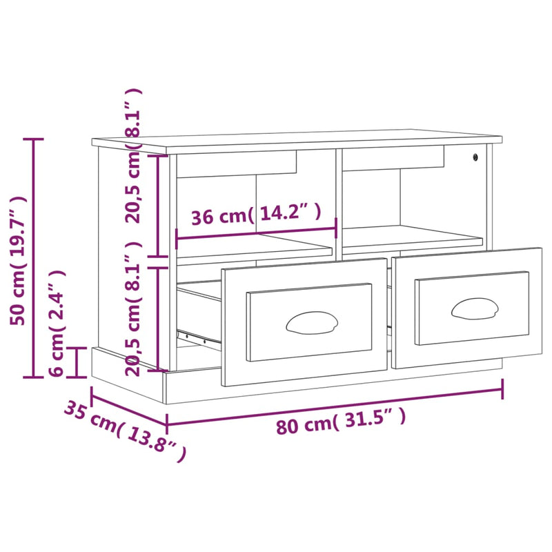 TV Cabinet Smoked Oak 80x35x50 cm Engineered Wood