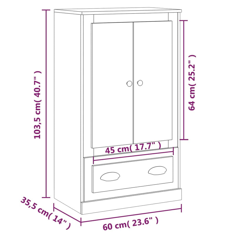 Highboard White 60x35.5x103.5 cm Engineered Wood