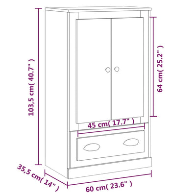 Highboard High Gloss White 60x35.5x103.5 cm Engineered Wood