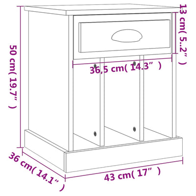 Bedside Cabinet White 43x36x50 cm