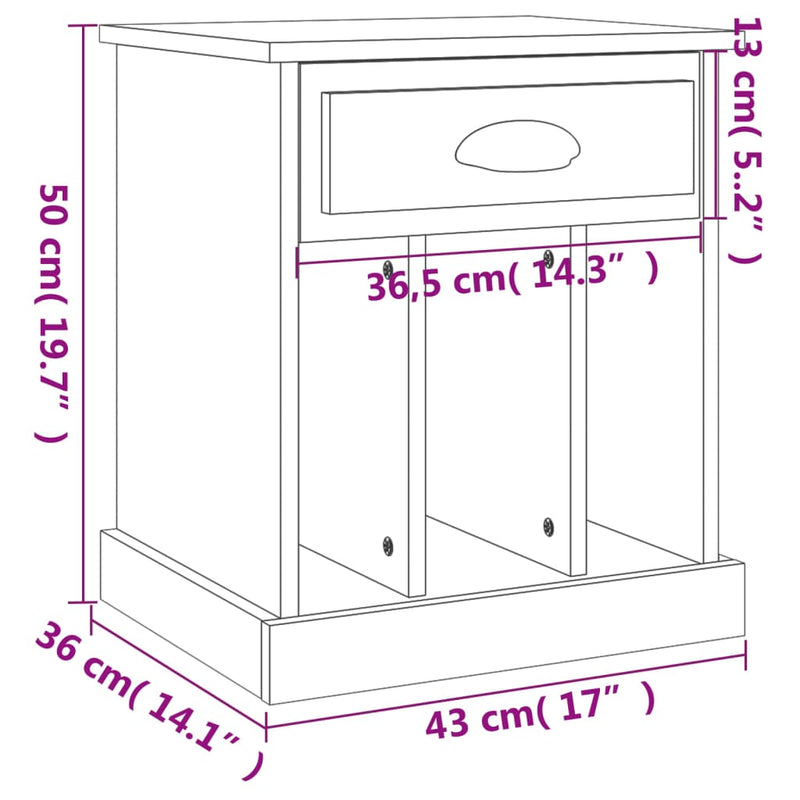 Bedside Cabinet Black 43x36x50 cm