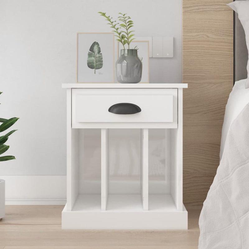 Bedside Cabinet High Gloss White 43x36x50 cm