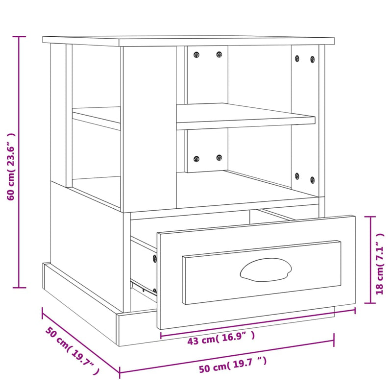 Side Table High Gloss White 50x50x60 cm Engineered Wood