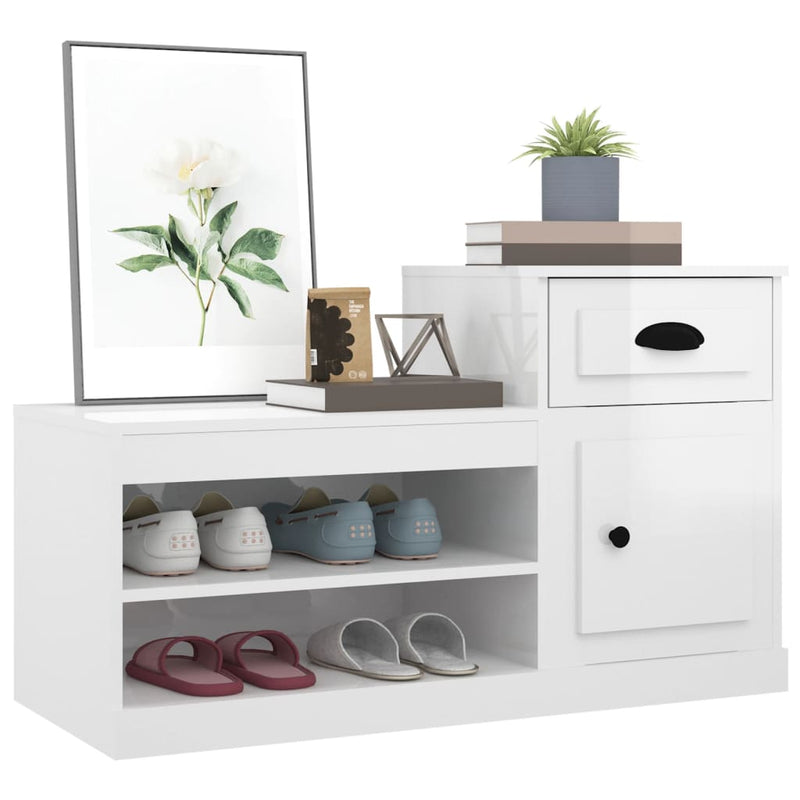 Shoe Cabinet High Gloss White 100x42x60 cm Engineered Wood