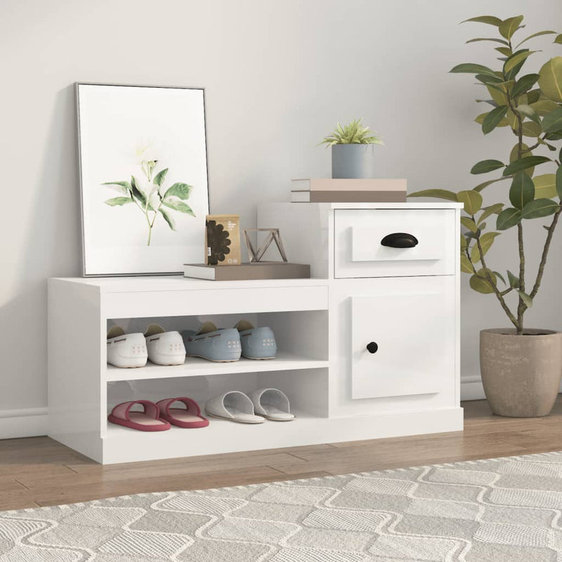 Shoe Cabinet High Gloss White 100x42x60 cm Engineered Wood