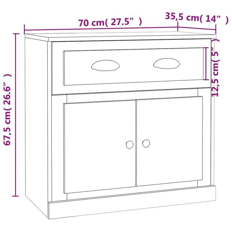 Sideboard White 70x35.5x67.5 cm Engineered Wood