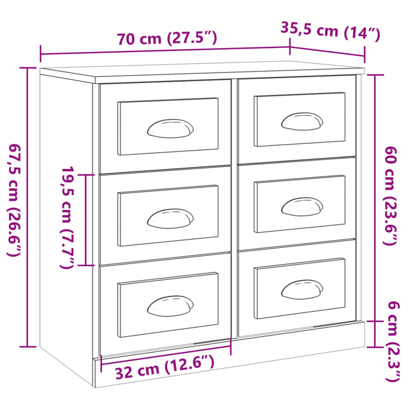 Sideboard Black 70x35.5x67.5 cm Engineered Wood