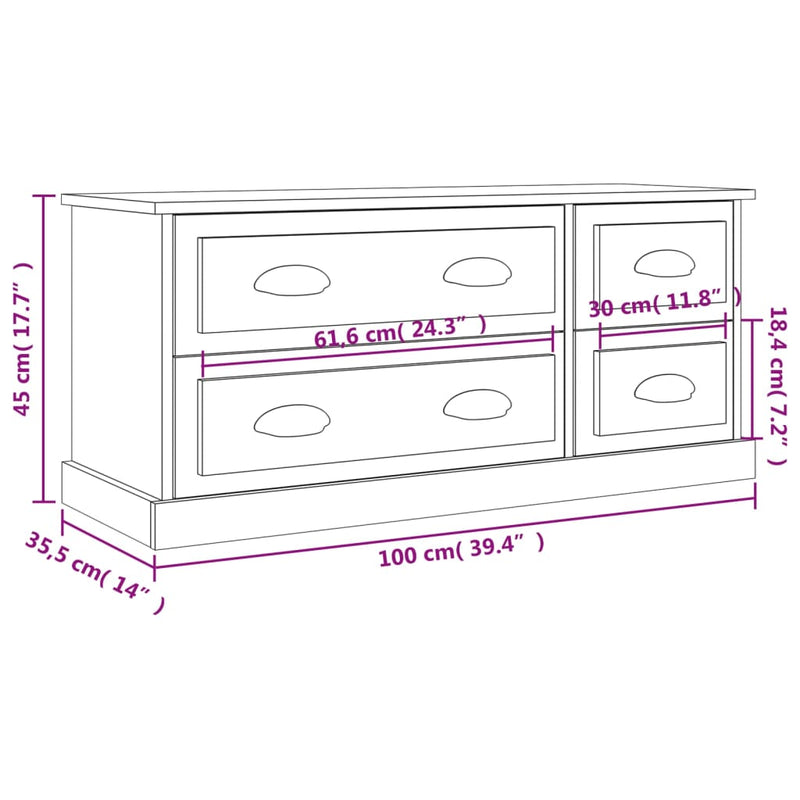 TV Cabinet White 100x35.5x45 cm Engineered Wood