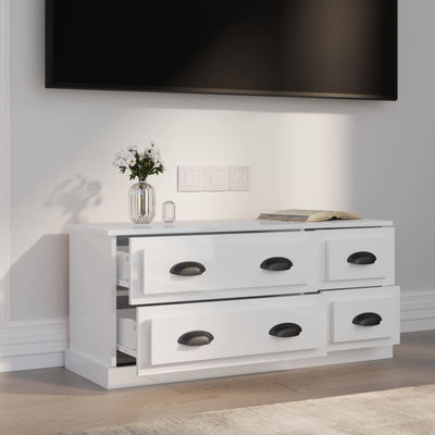 TV Cabinet High Gloss White 100x35.5x45 cm Engineered Wood